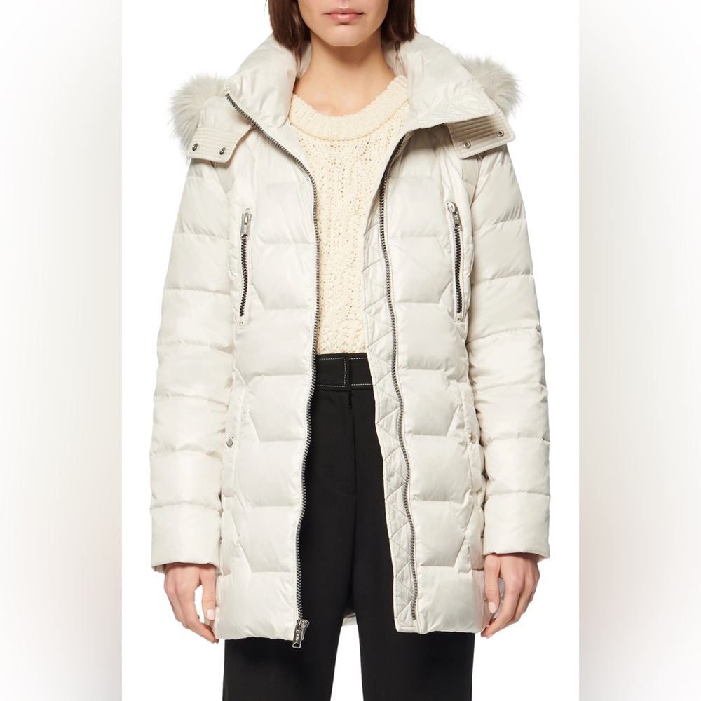 Marc New York Shine Faux Fur Hooded Down Puffer Coat Pearl